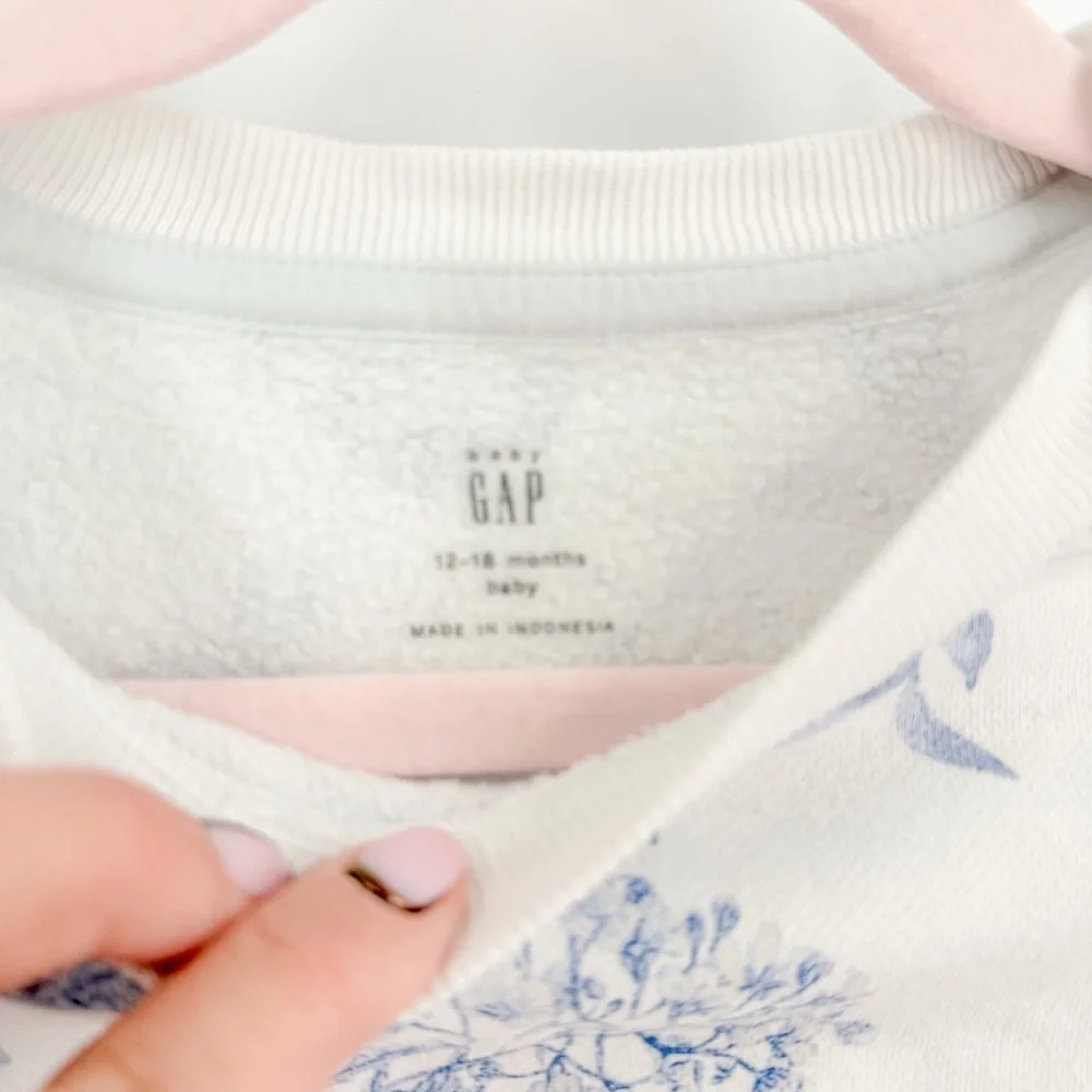 GAP Baby White and Blue Floral Sweater